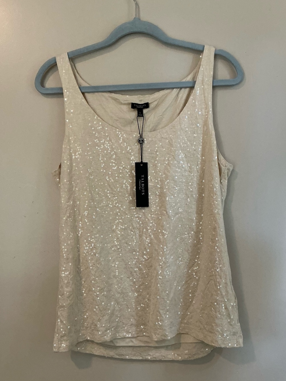 Talbots Champagne Beige Sequin Scoop Neck Tank Top Size LG New With Tags Shimmer